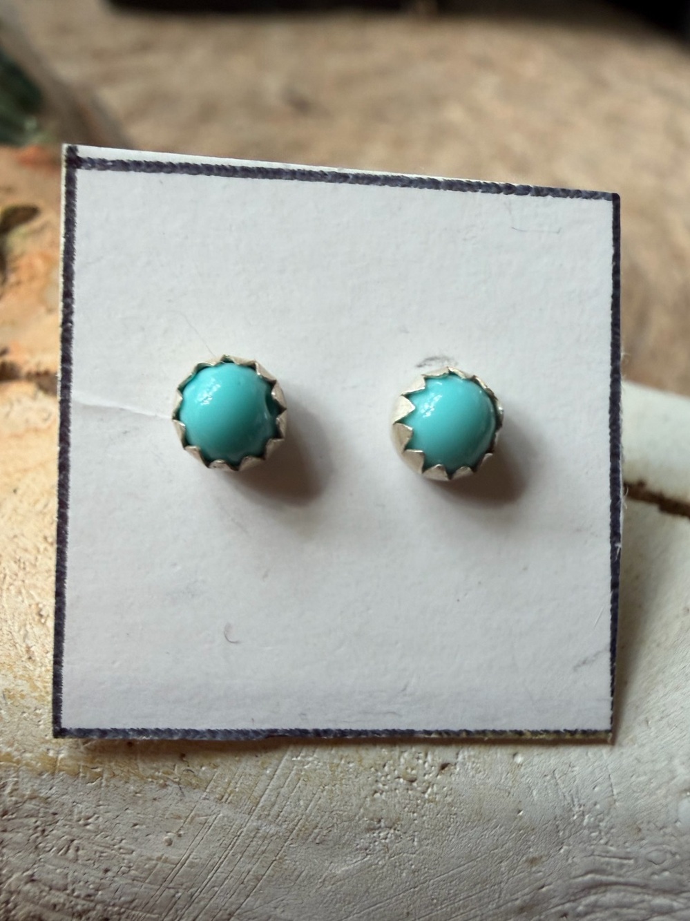Linda Yazzie Navajo Turquoise Round Stud Sterling Silver Stud Earrings